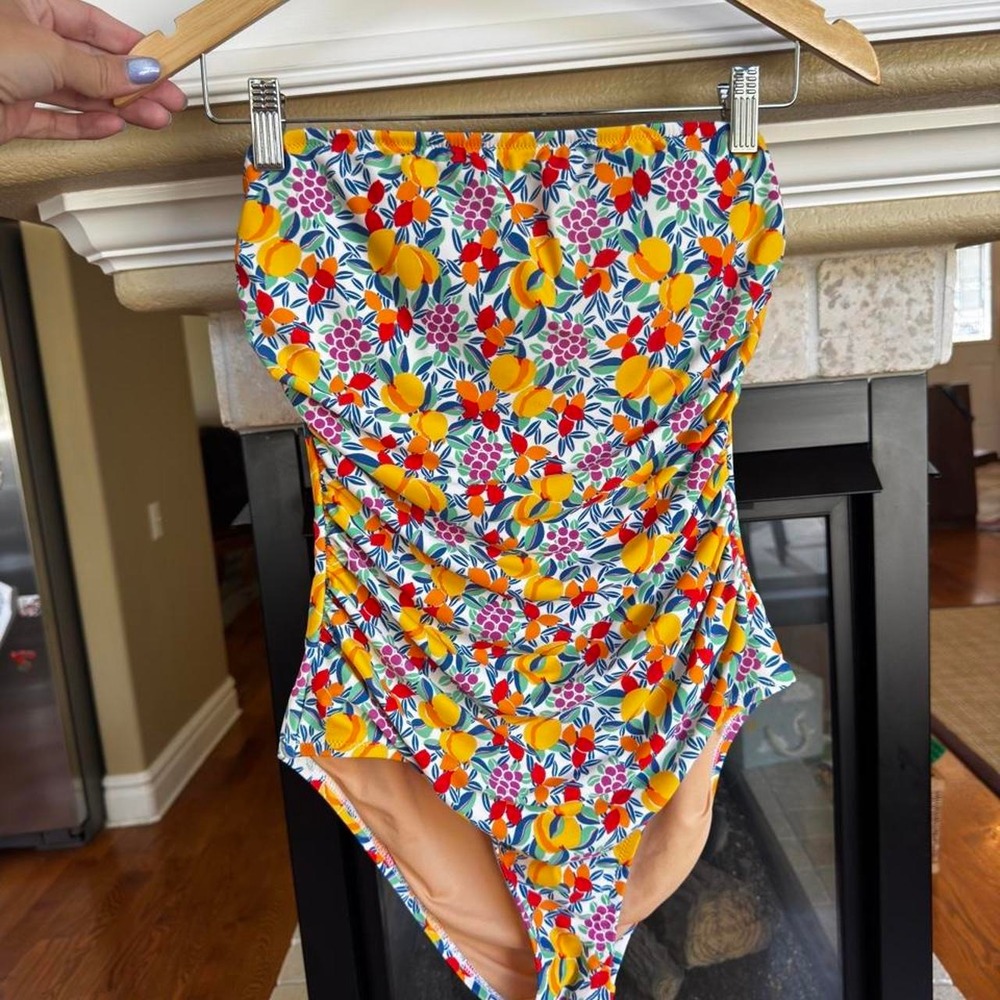 J.Crew Strapless Floral Fruit One-Piece Swimsuit Resort wear Beach Vacay
